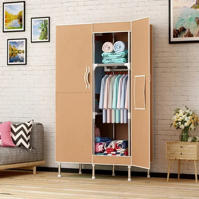 Double door folding simple cloth wardrobe thickened and thickened 19mm steel pipe single person storage wardrobe