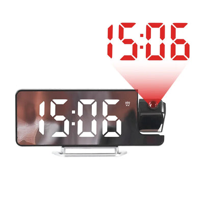 180° Rotation Projection Alarm Clock Temperature Date Night Mode Snooze Table Clock 12/24H USB Projector LED Digital Clock