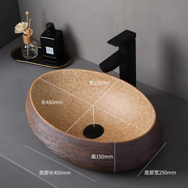 Medieval style platform basin ceramic art bathroom washing creative washbasin household washsink single