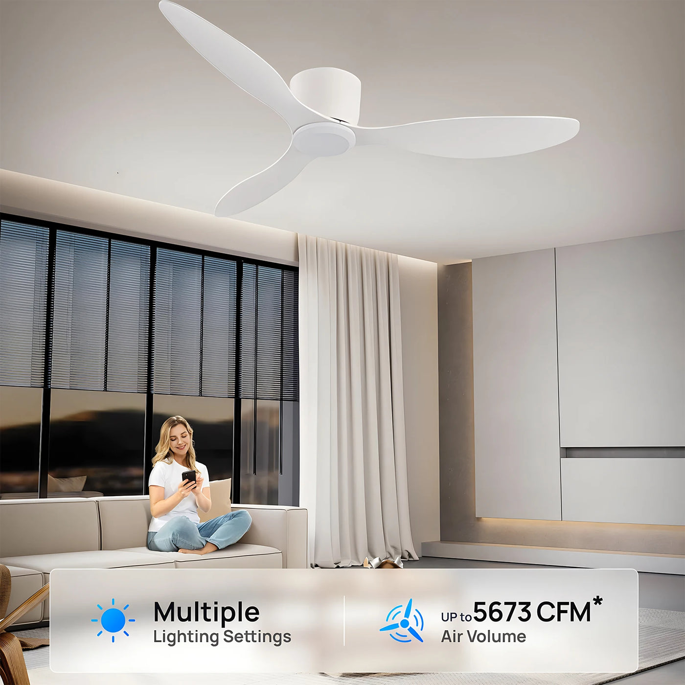 IRALAN  42 52 Inch Ceiling Fans No Light DC Motor Remote Control Cooling Fans Low Floor Ceiling Fan Silent large home fan