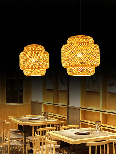 Bamboo Ceiling Pendant Lamp E27 Hand Knitted Chinese Style Weaving Hanging Chandelier Restaurant Home Decor Lighting Fixtures