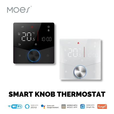 MOES Smart Knob Thermostat,WiFi Gas Boiler Electric Heating Temperature Controller,LCD Display Touch Screen,Tuya,Alexa,Google