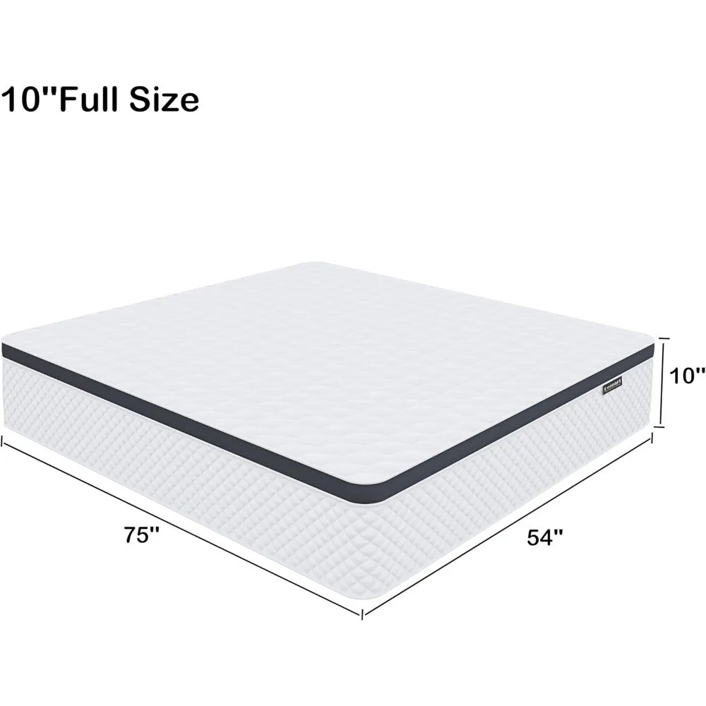 Full Mattress,10 Inch Full Size Mattress in A Box,Gel Memory Foam and Innerspring Hybrid Mattress with Individual Pocket Spring