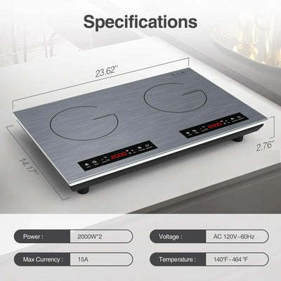 VBGK Double Induction Cooktop, 24 inch 4000W Electric cooktop with hot plate, induction stove top with LED Touch Screen 9 Levels