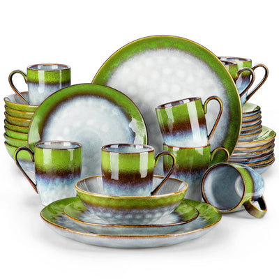 VANCASSO 16/32/48-Piece Starry Dinner Set,Kiln Change Glaze Tableware Dinner Service with Dinner Plate,Dessert Plate,Bowl,Mug