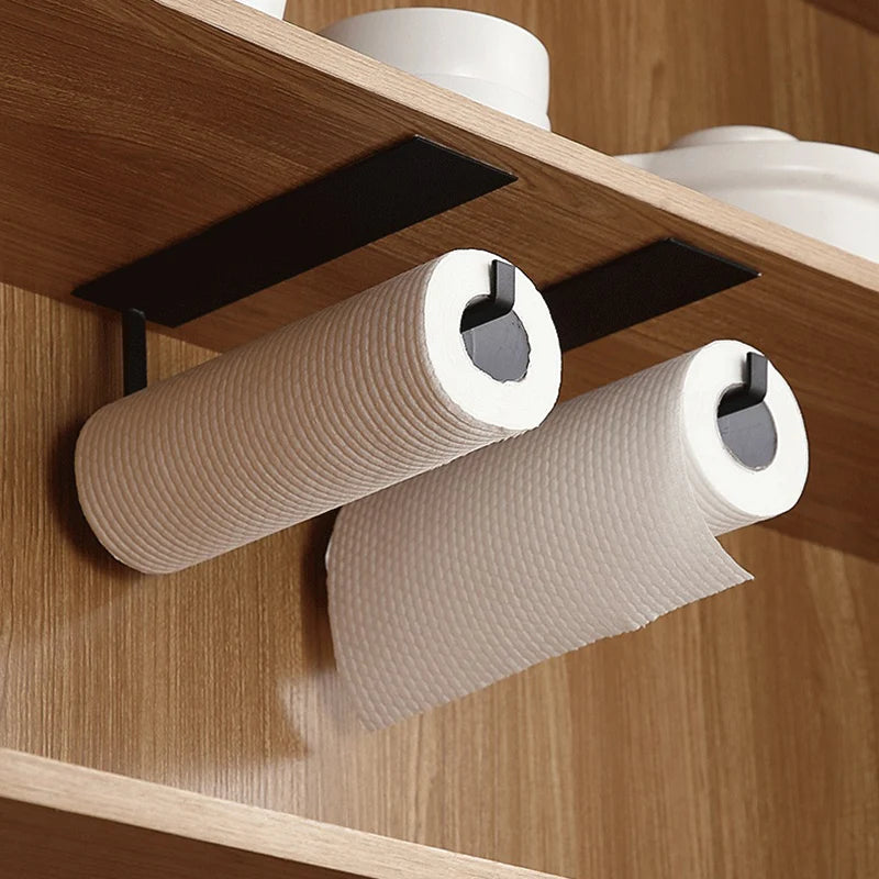 Towel Holder Wall Mount For Kitchen/Bathroom Under Cabinet Rack With Strong Self Adhesive