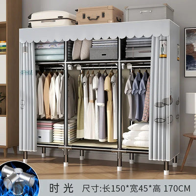 Durable Alloy Steel Wardrobe  HighCapacity Closet with Polyester Taffeta, Easy Clean Bedroom Storage, Clothing Organizer