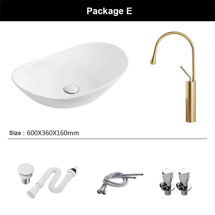 Bathroom Sinks White Art Basin Ultra-thin Countertop Basin Ceramic Washbasin Oval Sinks Balcony Washbasin Sink 60*36*16cm