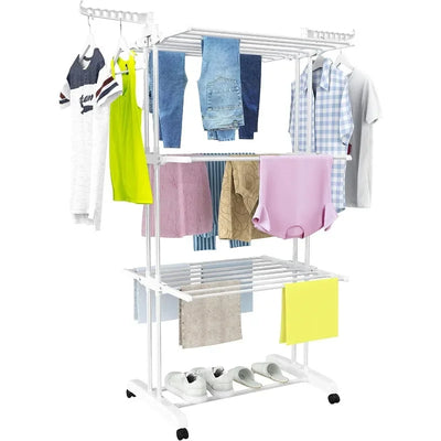 Clothes Drying Rack, Oversized 4-Tier(67.7" High) Foldable Stainless Steel Movable Drying Rack with 4 castors