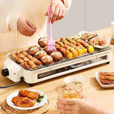 220V Smokeless BBQ Electric Kebab Rotary Grill Stove Rotisserie Teppanyaki Barbecue Non-stick Frying Pan Skewer Griddle