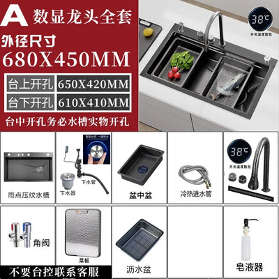 YJQ kitchen sink large single slot embossed small rice waterfall handmade stainless steel vegetable basin under the counter