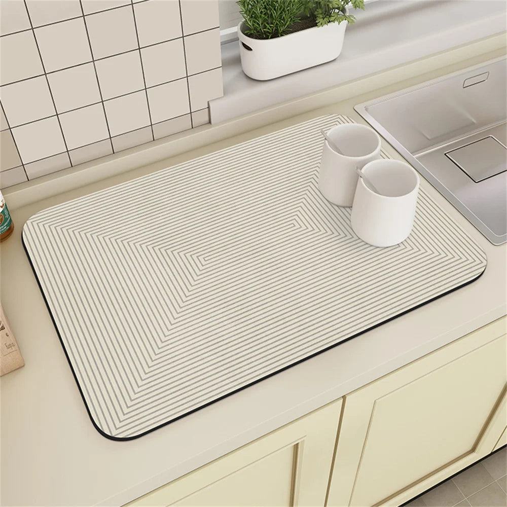 Coffee Machine Drain Mat Kitchen Countertop Absorbent Mat Cream Lines Simple Table Washable Dry Non-slip Mat