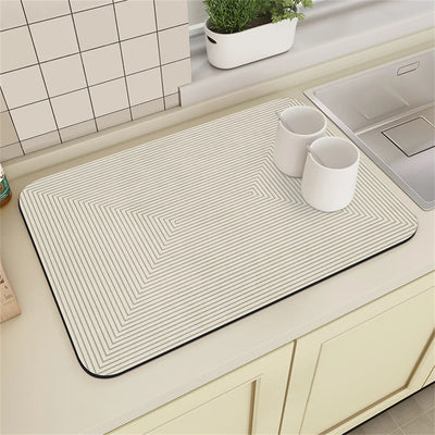 Coffee Machine Drain Mat Kitchen Countertop Absorbent Mat Cream Lines Simple Table Washable Dry Non-slip Mat