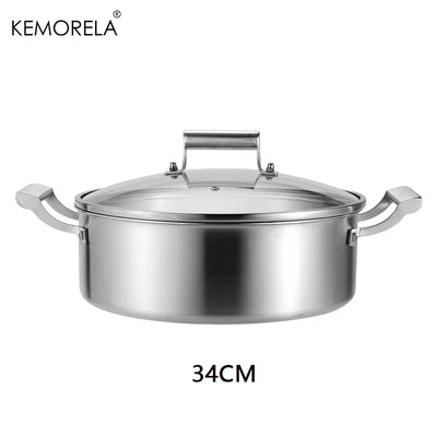 304 Stainless Steel Hot Pot German Five-layer Steel Hot Pot European Style Double Handle Soup Pot With Glass Cover Chinese Pot