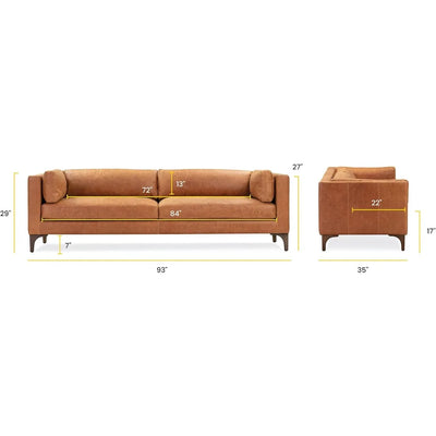 POLY & BARK Argan 93" Sofa in Full-Grain Pure-Aniline Italian Tanned Leather in Cognac Tan