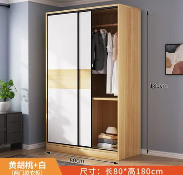 Wardrobe household bedroom sliding door solid wood wardrobe log small-sized economical storage rental room cabinet