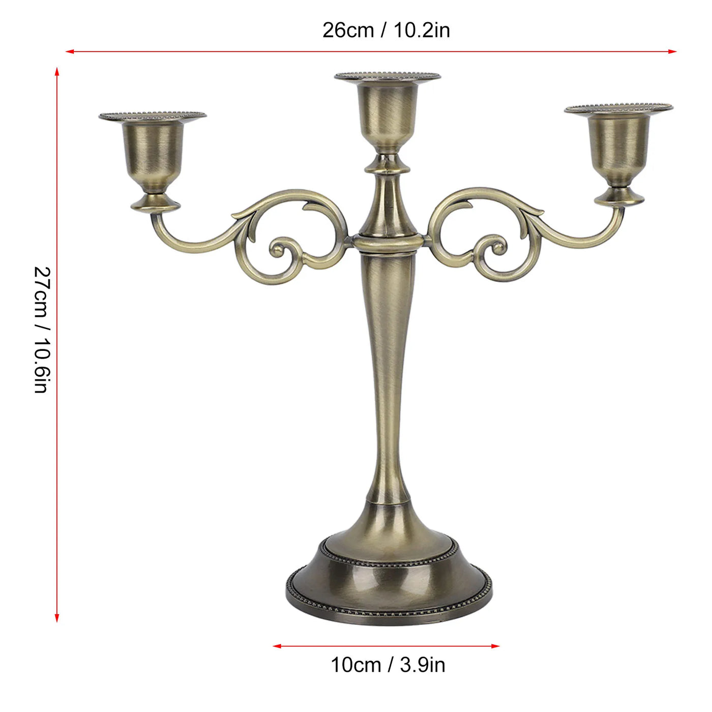 3 Arms Metal Candle Holder High Gloss European Retro Exquisite Candlestick Holder for Dining Tables Wedding Holiday Decoration