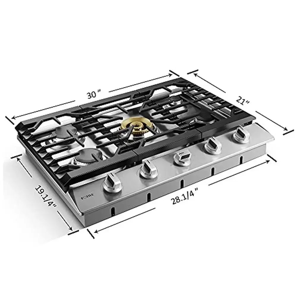 Stainless Steel 5-Burner Gas Cooktop Versatile Tri-Ring Burners Flame Failure Protection Premium Quality Easy to Clean Kitchen