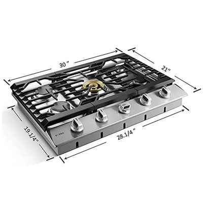 Stainless Steel 5-Burner Gas Cooktop Versatile Tri-Ring Burners Flame Failure Protection Premium Quality Easy to Clean Kitchen