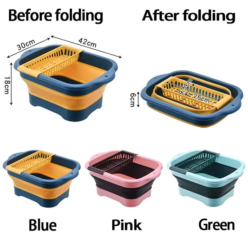 Foldable Strainer Fruit Vegetable Washing Basket Colander Dish Drainer Silicon Collapsible Drainer Kitchen Storage Tool