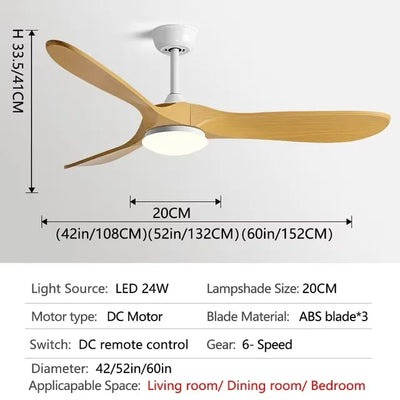 42/52/60Inch 3 ABS blade DC 35W pure copper motor Ceiling Fan with Remote Control and 20W LED Light Restaurant Fan