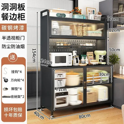 Modern Kitchen Cabinet Hutch Movable Full Door Glass Cabinet Storage Display Cupboards Muebles Cocina Multifunctional Furniture