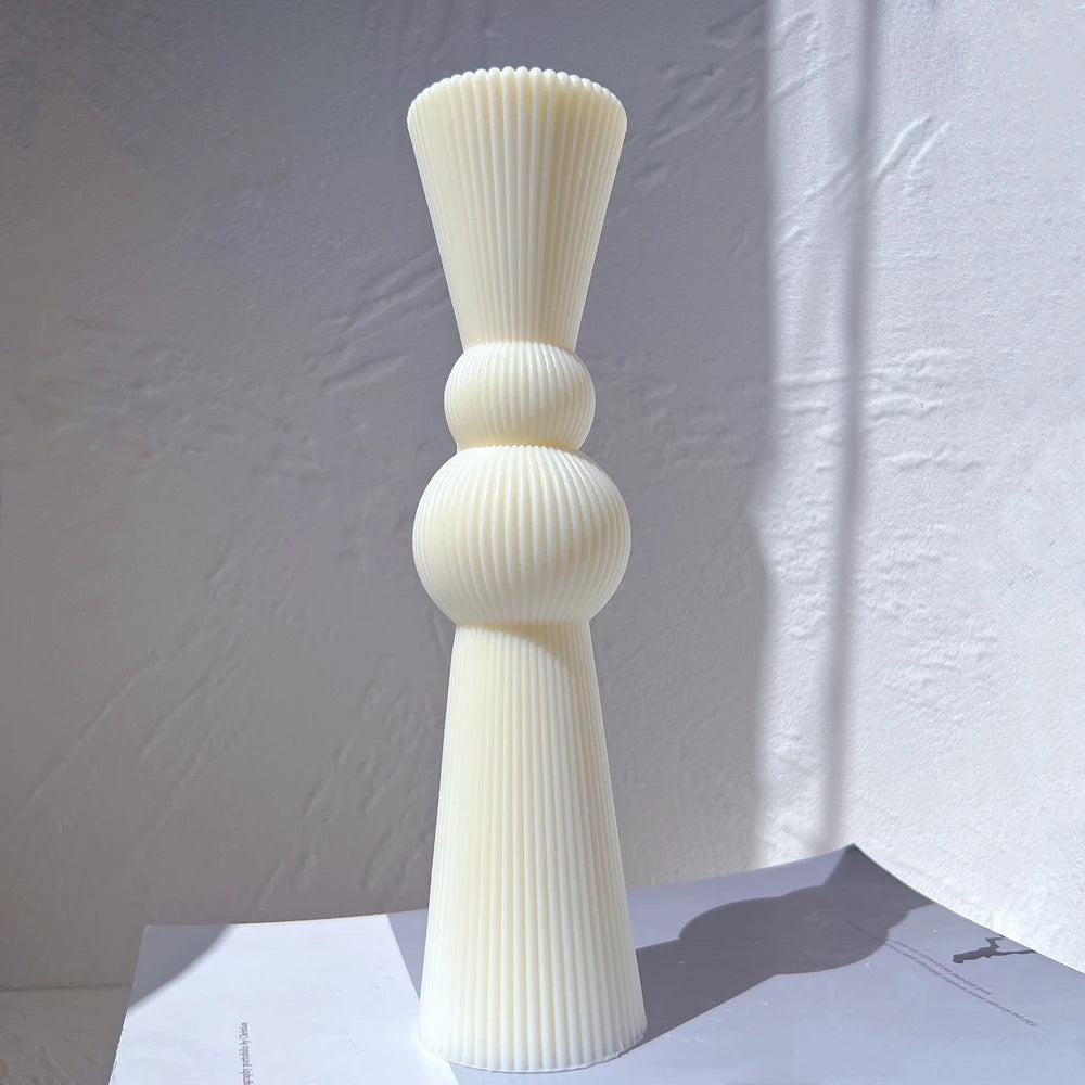 Roman Ribbed Pillar Candle Mold Cylindrical Aesthetic Silicone Mould Geometric Abstract Decorative Striped Soy Wax Mold