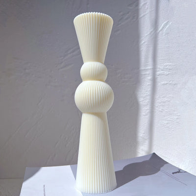 Roman Ribbed Pillar Candle Mold Cylindrical Aesthetic Silicone Mould Geometric Abstract Decorative Striped Soy Wax Mold