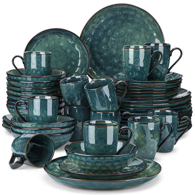 VANCASSO 16/32/48-Piece Starry Dinner Set,Kiln Change Glaze Tableware Dinner Service with Dinner Plate,Dessert Plate,Bowl,Mug