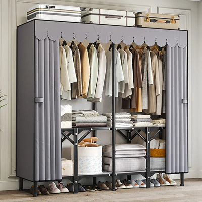 Foldable base unfolded and ready to use wardrobe; A large capacity wardrobe with a stable and durable steel pipe frame