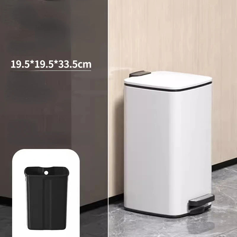 8L Bathroom Trash Can with Lid and Inner Bucket,410 Stainless Steel Step Pedal Waste Bin,Narrow Metal Wastebasket,Toilet Garbage