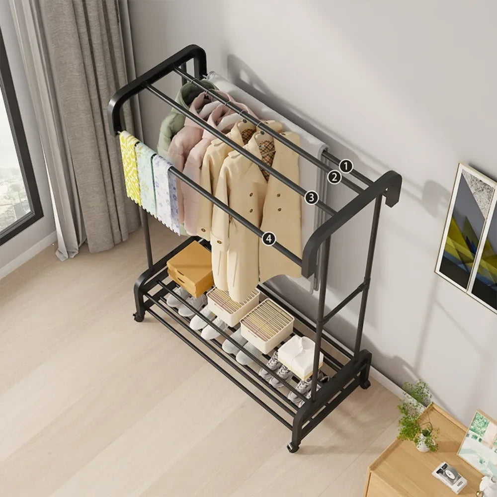 Large Clothes Rack Multilayer Household Movable Indoor Clothes Hanger Simple Floor Drying Rack Rolling Coat Hanger Drying Rack