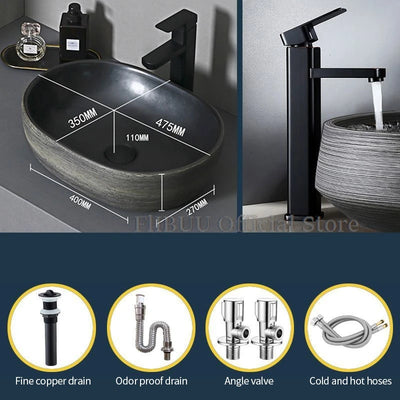 Ceramic Bathroom Vessel Sink Bowl Above Counter Art Single Sink Drain Lavatory Wash Hand Basin Household Countertop Wash Basin