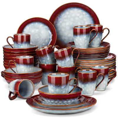 VANCASSO 16/32/48-Piece Starry Dinner Set,Kiln Change Glaze Tableware Dinner Service with Dinner Plate,Dessert Plate,Bowl,Mug