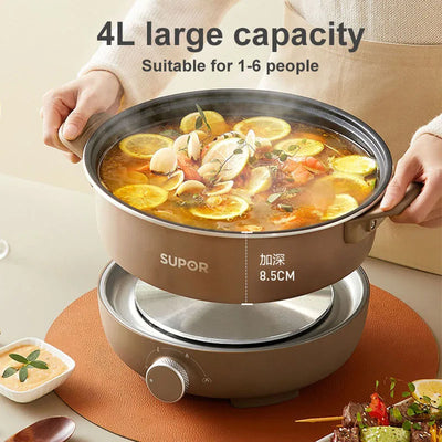 SUPOR Chinese Hot Pot With Lid 4L Capacity Divided Hotpot Kitchen Cooking Pan Multifunctional Electric Pot Home Appliance