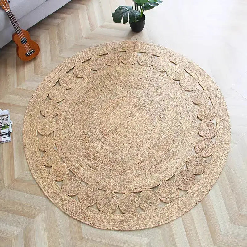 Natural Bulrush Round Carpets Rugs Straw Grass Rattan Carpets Bedroom Living Room Tea Table Floor Mats Environmentally Friendly