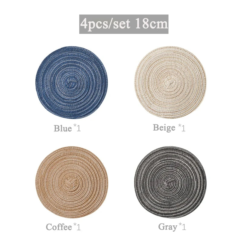 18/30cm Round Table Mat Woven Ramie Placemat Anti Slip Dining Table Mats Non-Slip Tableware Bowl Pads Kitchen Drink Cup Coasters