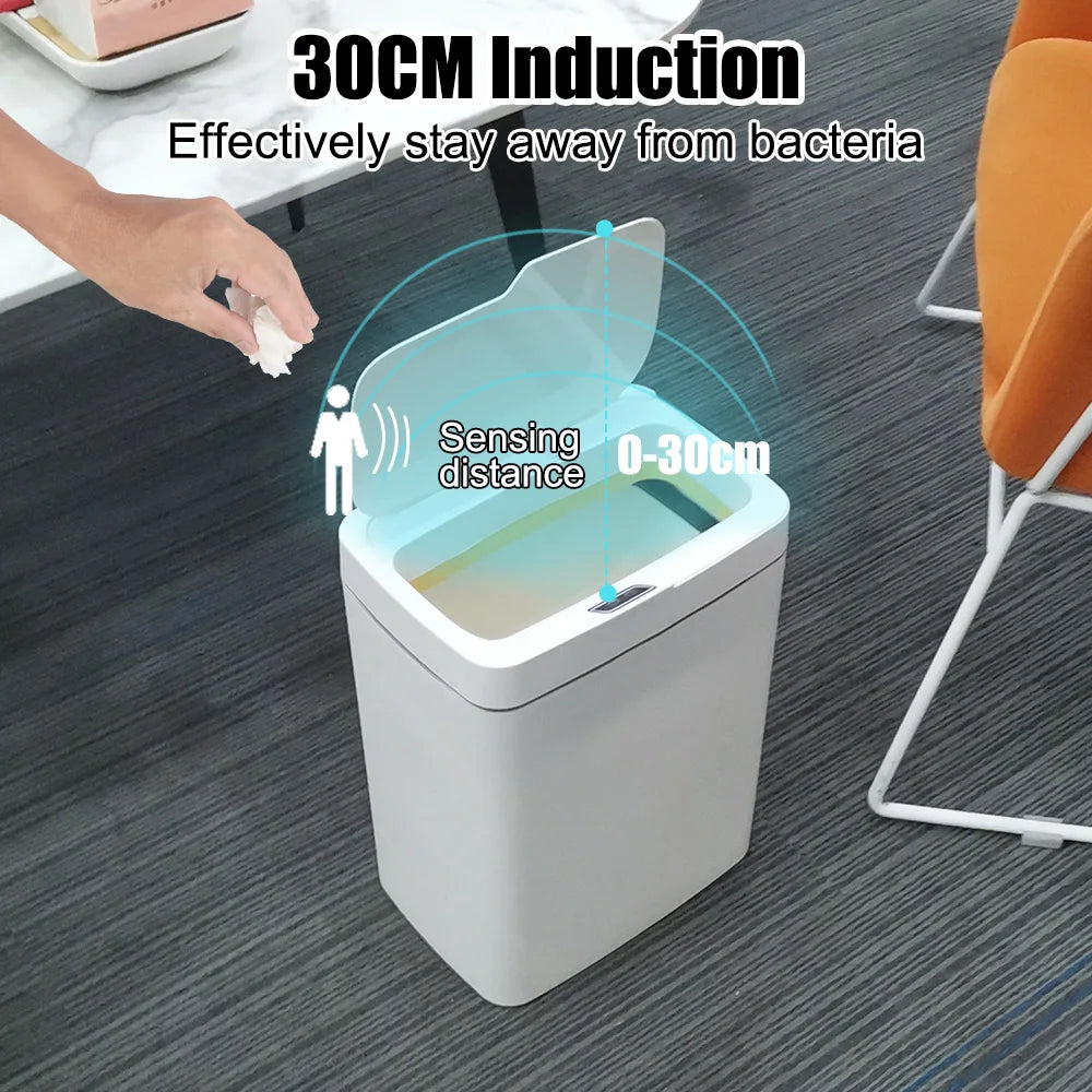 For Kitchen Bathroom Bedroom 18L Automatic Bagging Garbage Bin With Lid Smart Trash Can Touchless Smart Sensor