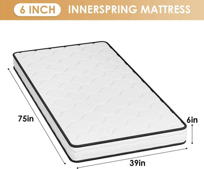 6 Inch Hybrid Mattress with Innerspring and Foam/Fiberglass Free/Medium Firm Spring Mattress/Twin Size Mattress in a Box/CertiPU