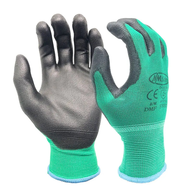 24Pieces/12 Pairs Safety Working Gloves Black Pu Nylon Cotton Glove Industrial Protective Work Gloves NMSafety Brand Supplier