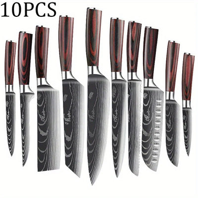 Kitchen Chef Knife Set,High Carbon Stainless Steel Damascus Drawing Gyuto Cleaver Set Slicer Santoku Chef Knife Kitchen Scissors