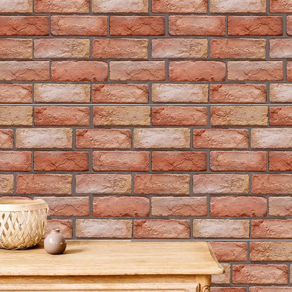 10Pcs 3D Self-Adhesive Wall Stickers PVC Brick Wall Panels Peel and Stick Wallpaper for Living Room Home DIY Decor Supplies