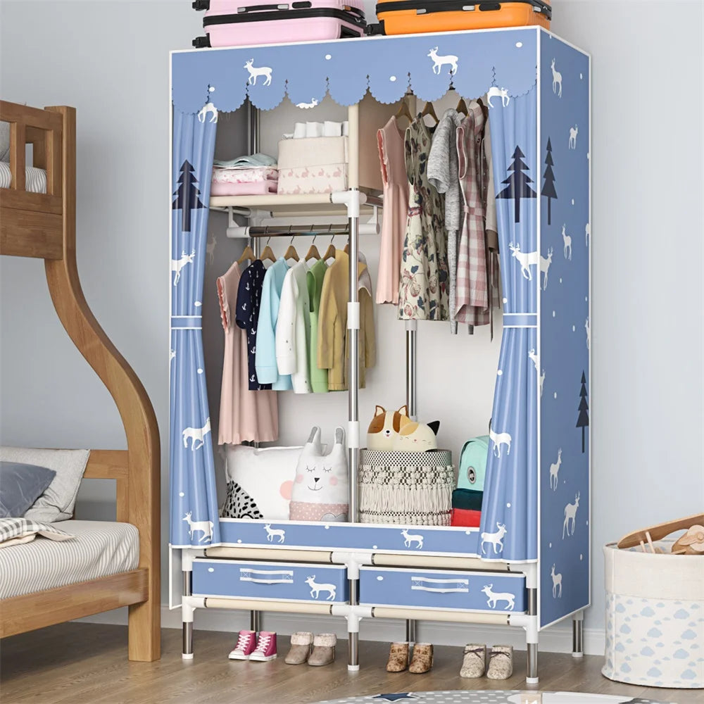 Home Rental Room Bedroom Assembly Hanging Clothes Storage Finishing Steel Frame Bold Simple Nonwovens Cloth Wardrobe