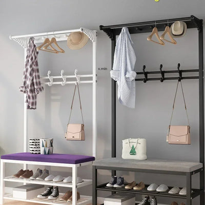 Mobile Coat Rack Shoe Bench Bedroom Metal Hanging Clothing Home Entryway Furniture Clothes Rack Shoe Bedroom Stool