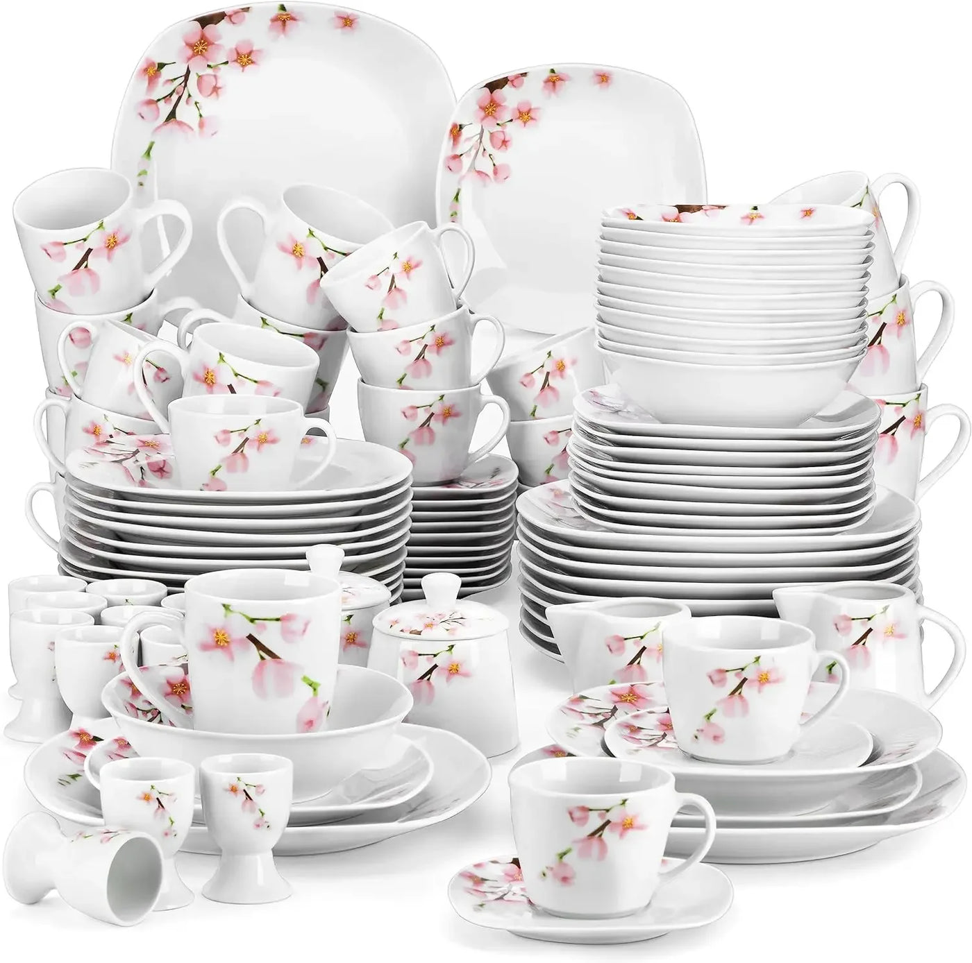 Dish 50-Piece Dinnerware Sets for 6 Kitchen Dishes Cup and Saucer Set Plates Dinner Sets Microwave and Dishwasher Safe Egg Cups