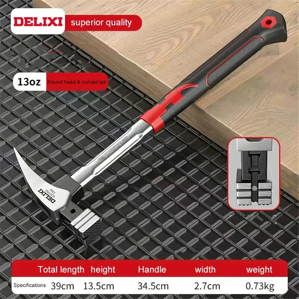 DELIXI High Carbon Steel Fiber Claw Hammer Handle Multifunctional Hammer Woodworking Nail Pulling and Hammering Tools