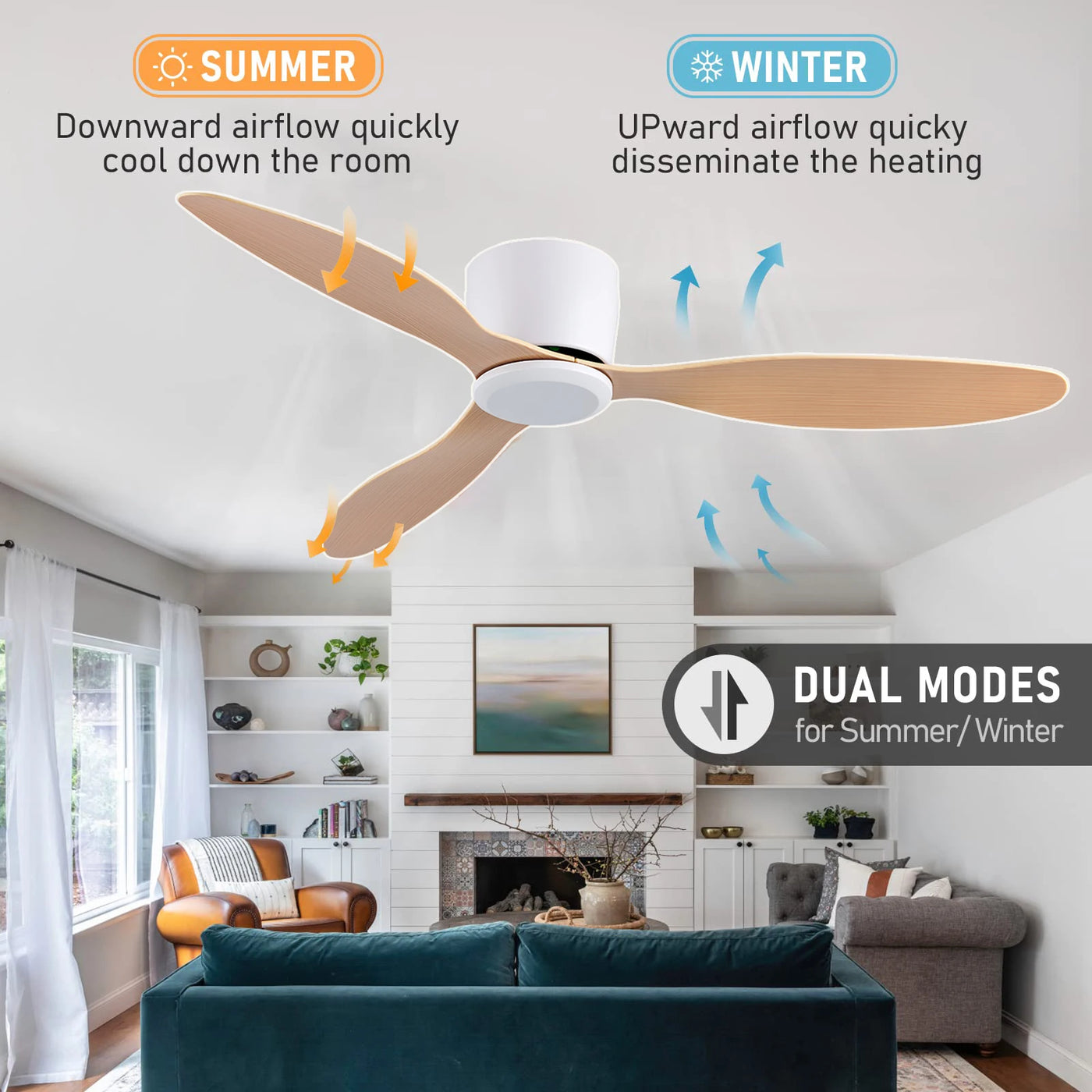 IRALAN  42 52 Inch Ceiling Fans No Light DC Motor Remote Control Cooling Fans Low Floor Ceiling Fan Silent large home fan