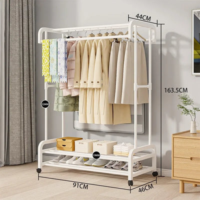 Large Clothes Rack Multilayer Household Movable Indoor Clothes Hanger Simple Floor Drying Rack Rolling Coat Hanger Drying Rack