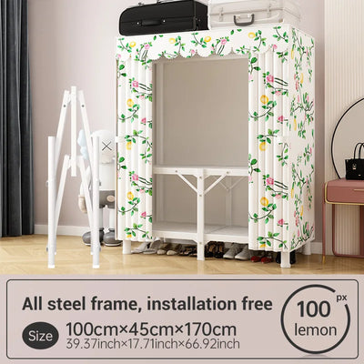 Wardrobe for home use, bedroom, no installation, simple folding wardrobe, rental room, all steel frame, sturdy and durable wardr