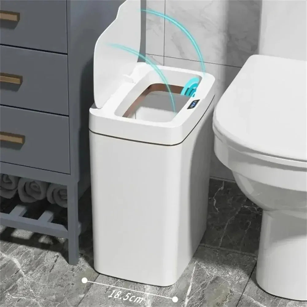 Sensor trash can Smart Bathroom Trash Can Automatic Bagging Electronic Trash Can White Touchless Narrow Smart Sensor Garbage Bin